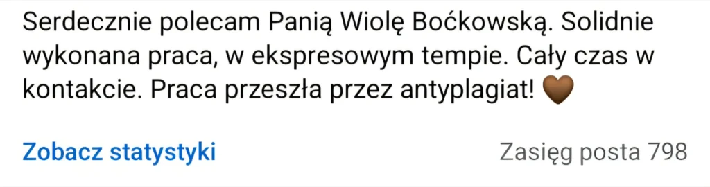 Opinia klienta Student Support dotycząca ekspresowej realizacji, stałego kontaktu i pozytywnej weryfikacji antyplagiatowej.