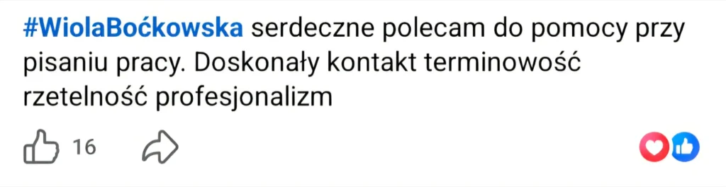 Opinia klienta Student Support dotycząca pomocy przy pisaniu pracy, terminowości, rzetelności i profesjonalnego kontaktu.