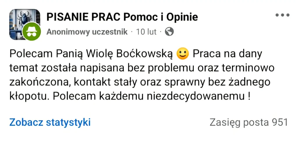 Opinia klienta Student Support o przygotowaniu pracy na dany temat, terminowej realizacji i stałym kontakcie