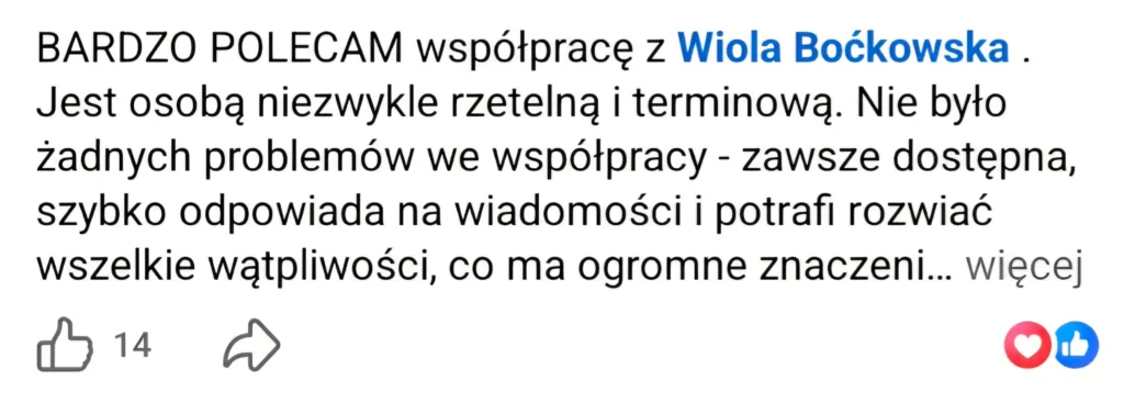 Opinia klienta Student Support dotycząca rzetelnej i terminowej współpracy oraz sprawnego kontaktu.