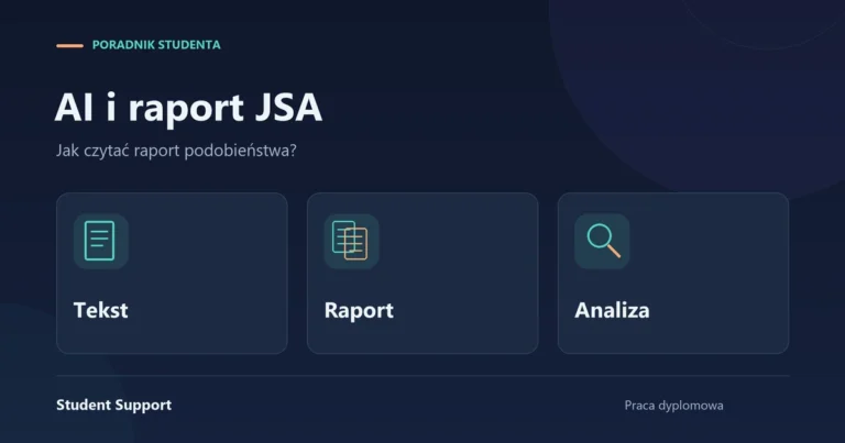 Tekst pracy, raport podobieństwa i jego analiza przedstawione jako trzy osobne elementy.